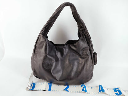 LOEWE Viento Anagram Leather One-Shoulder Bag Tote Bag with Tassel, Black