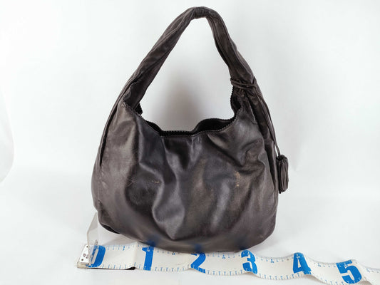 LOEWE Viento Anagram Leather One-Shoulder Bag Tote Bag with Tassel, Black