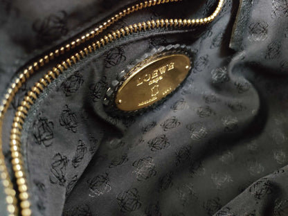 LOEWE Viento Anagram Leather One-Shoulder Bag Tote Bag with Tassel, Black