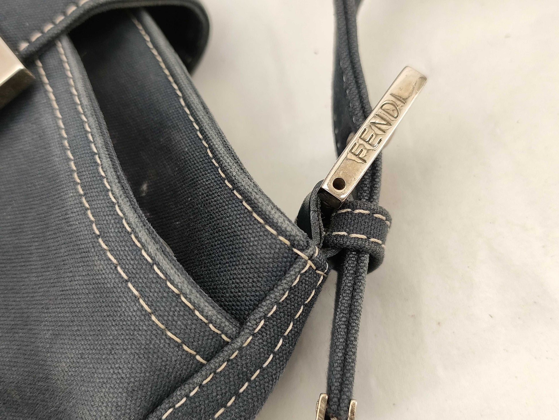 FENDI Mamma FENDI Canvas Baguette Blue Shoulder Bag