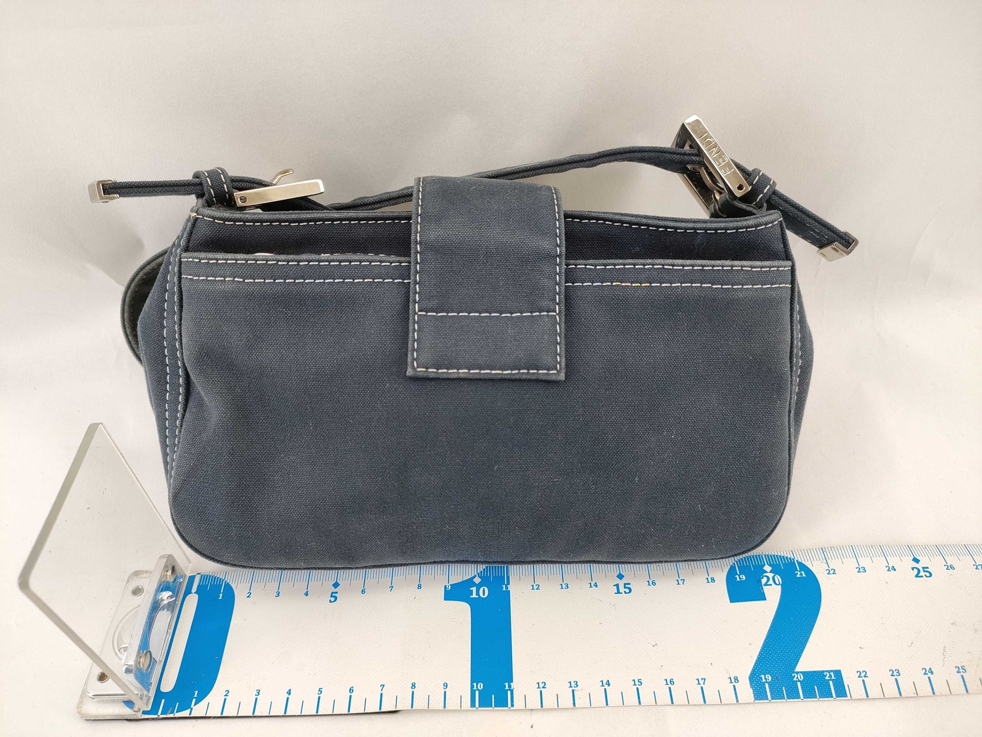 FENDI Mamma FENDI Canvas Baguette Blue Shoulder Bag