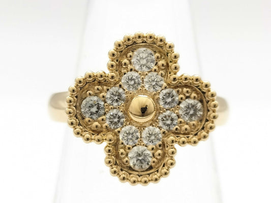 Van Cleef & Arpels Vintage Alhambra Diamond #51 Yellow Gold Au750 6.0g Ring 