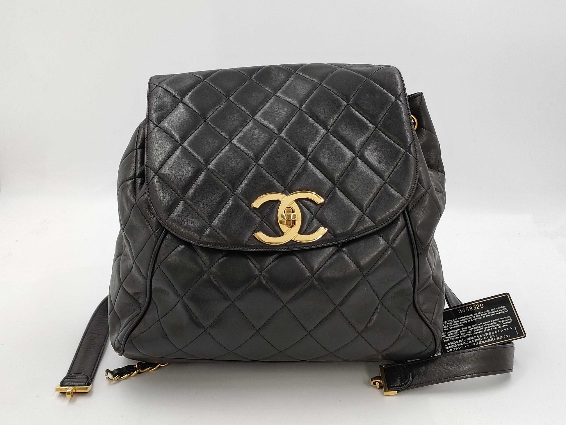 CHANEL Matelasse Lamb Black Backpack with Coco Mark