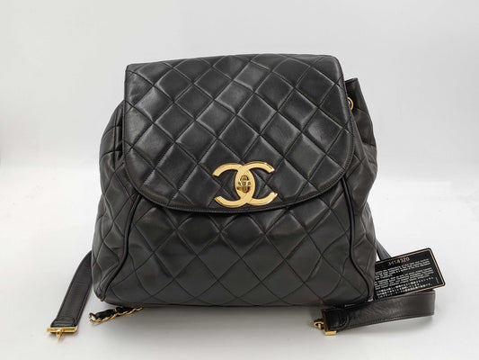 CHANEL Matelasse Lamb Black Backpack with Coco Mark