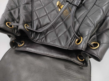 CHANEL Matelasse Lamb Black Backpack with Coco Mark