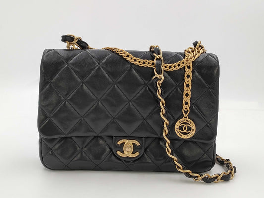 CHANEL Matelasse Chain Shoulder Bag in Black Lamb