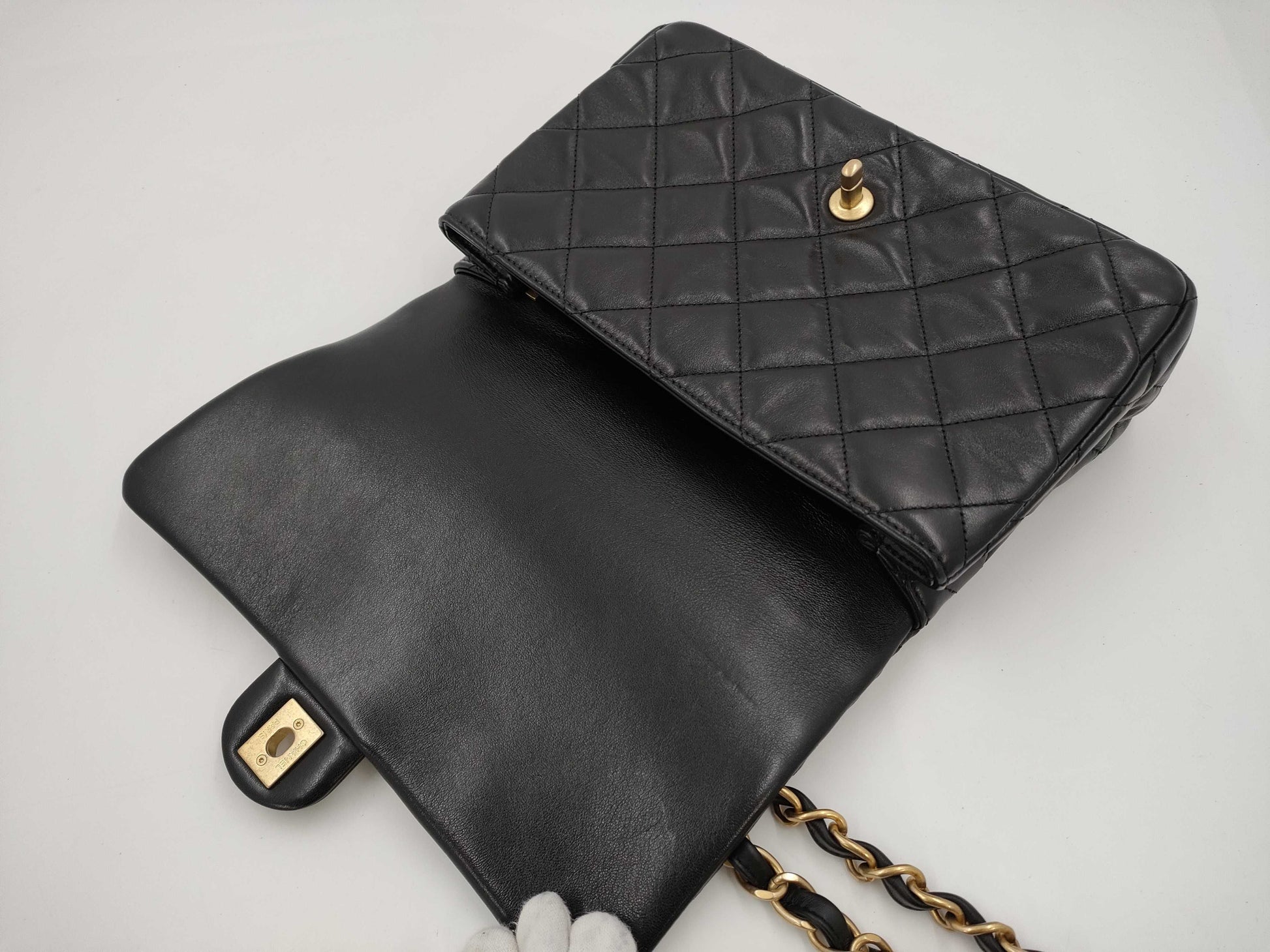 CHANEL Matelasse Chain Shoulder Bag in Black Lamb