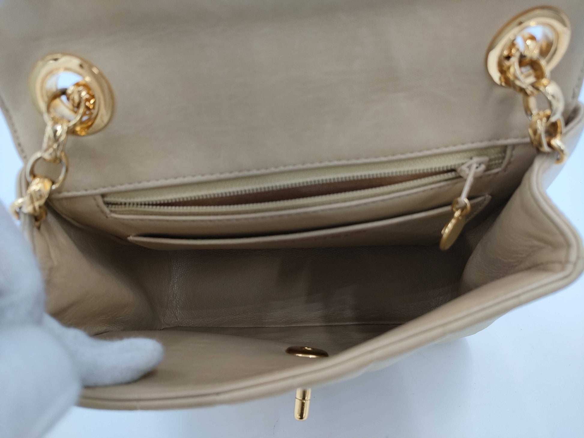 CHANEL Mademoiselle Chain Shoulder Bag Beige