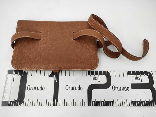 HERMES Dogon Waist Pouch with Silver Hardware, Brown Shoulder Bag