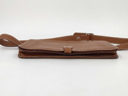 HERMES Dogon Waist Pouch with Silver Hardware, Brown Shoulder Bag