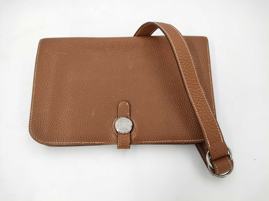 HERMES Dogon Waist Pouch with Silver Hardware, Brown Shoulder Bag