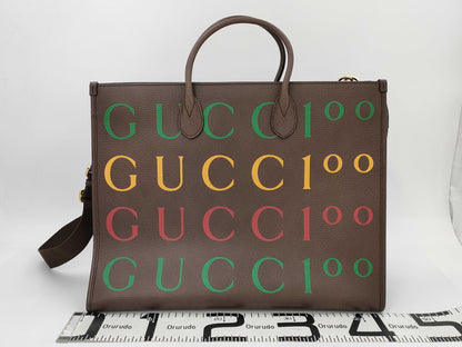 GUCCI 100th Anniversary Model Leather 2-Way Brown Tote Bag