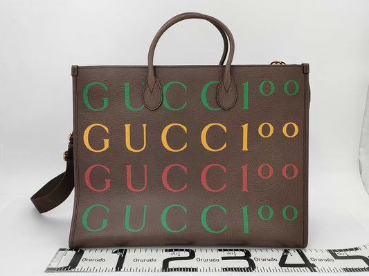 GUCCI 100th Anniversary Model Leather 2-Way Brown Tote Bag