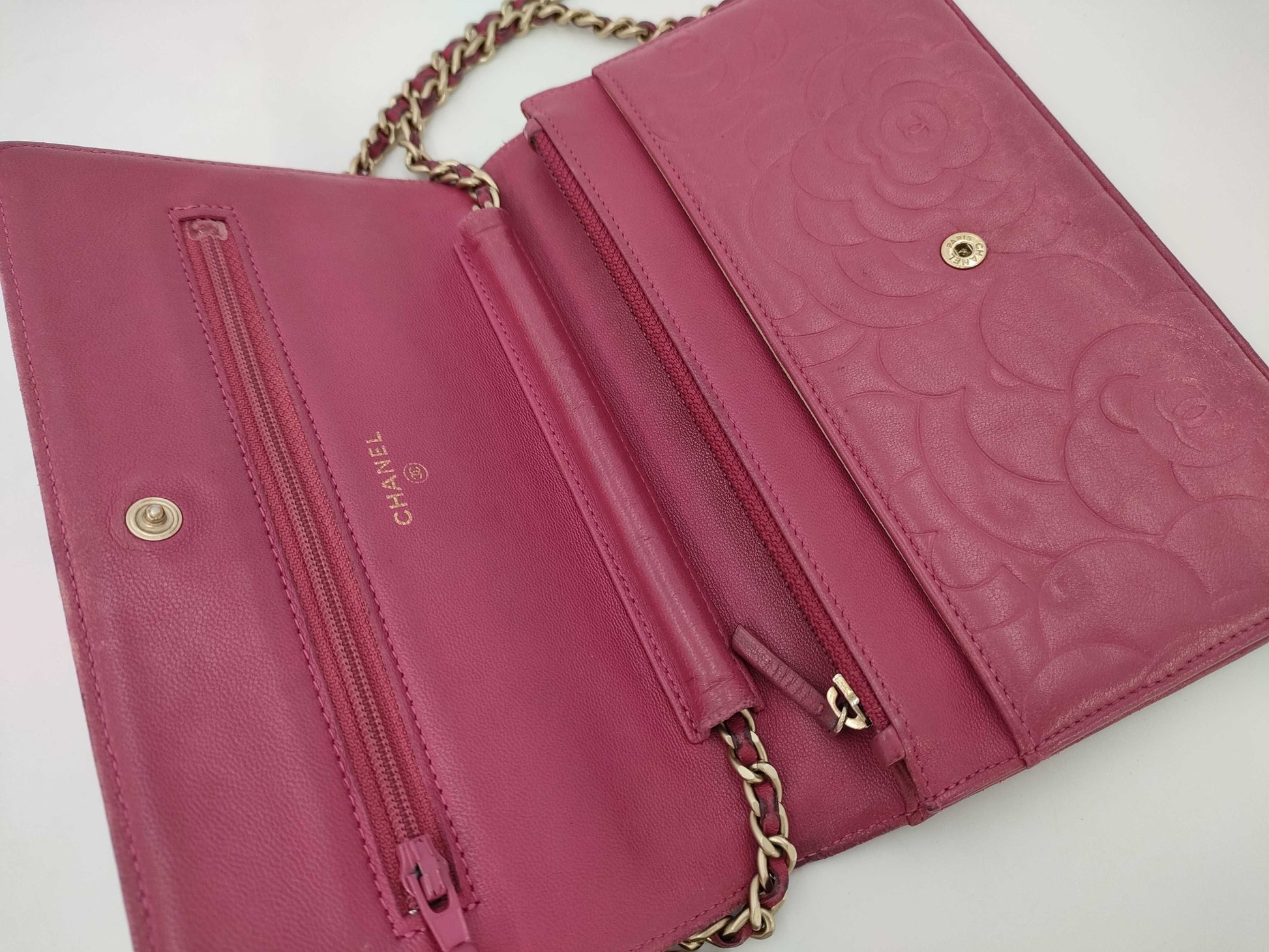 CHANEL Camellia Chain Wallet, Lambskin, Pink, No. 16, Shoulder Bag