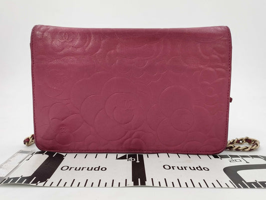 CHANEL Camellia Chain Wallet, Lambskin, Pink, No. 16, Shoulder Bag