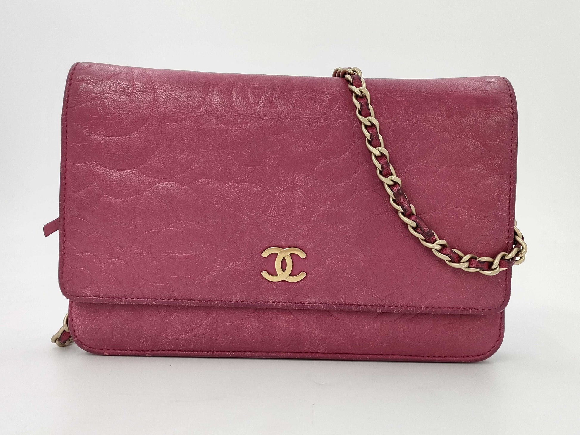 CHANEL Camellia Chain Wallet, Lambskin, Pink, No. 16, Shoulder Bag