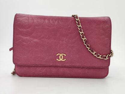 CHANEL Camellia Chain Wallet, Lambskin, Pink, No. 16, Shoulder Bag