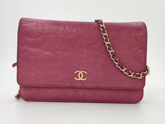 CHANEL Camellia Chain Wallet, Lambskin, Pink, No. 16, Shoulder Bag
