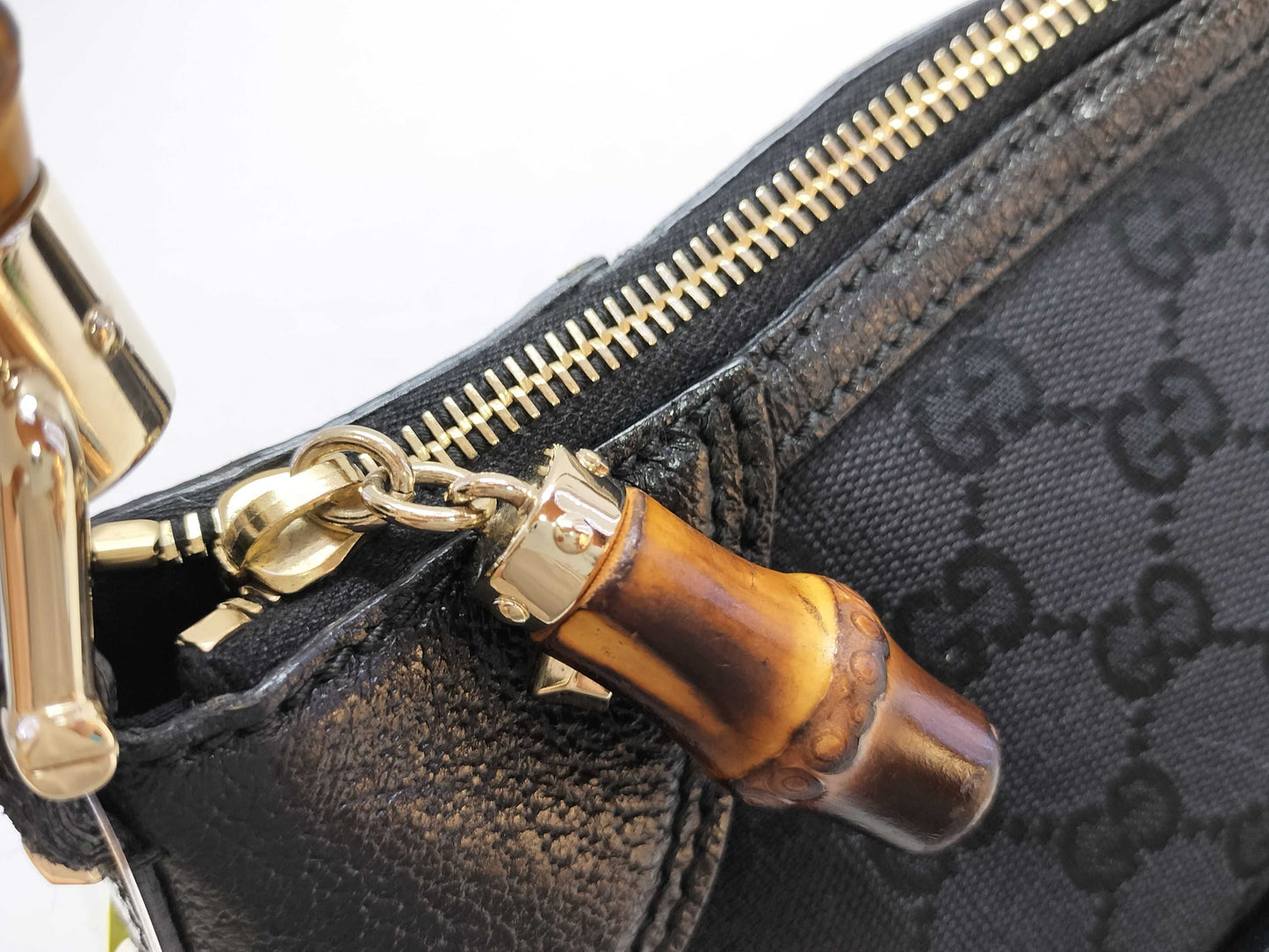 GUCCI Bamboo Turnlock GG Canvas One-Shoulder Tote Bag