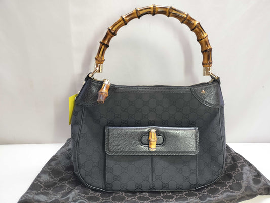 GUCCI Bamboo Turnlock GG Canvas One-Shoulder Tote Bag
