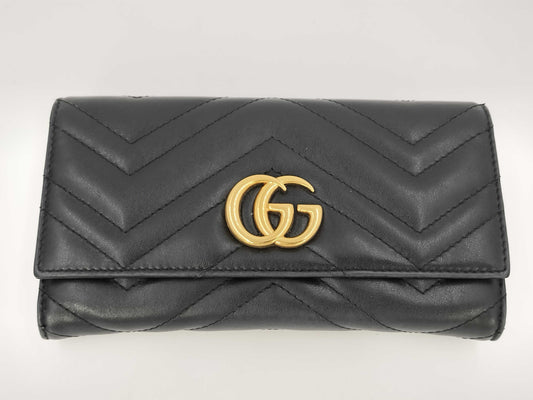 GUCCI Marmont Long Wallet, Leather, Black, 443436
