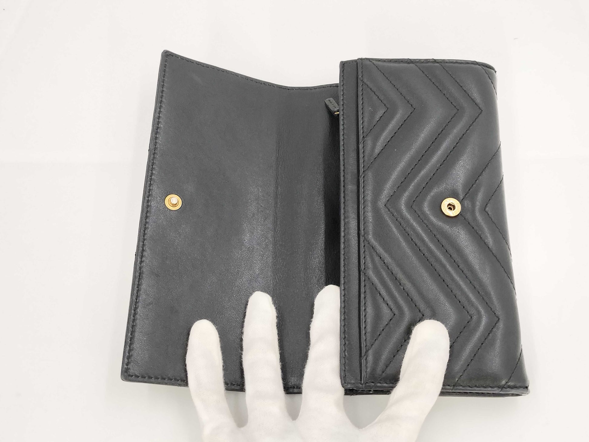 GUCCI Marmont Long Wallet, Leather, Black, 443436