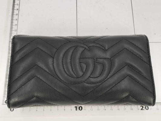 GUCCI Marmont Long Wallet, Leather, Black, 443436