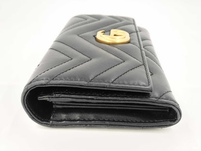 GUCCI Marmont Long Wallet, Leather, Black, 443436