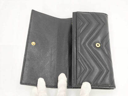 GUCCI Marmont Long Wallet, Leather, Black, 443436