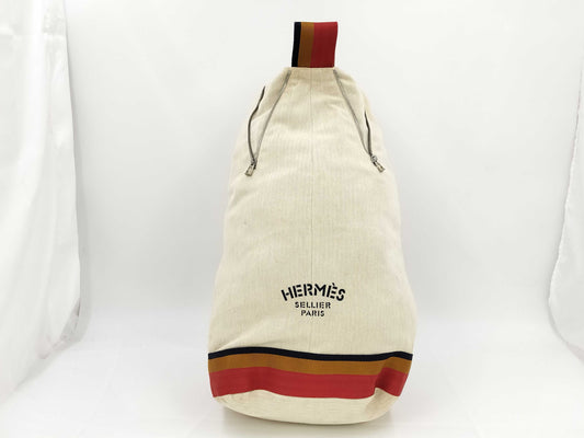 HERMES Cavalier Toile Chevron Shoulder Bag with Silver Hardware in Natural and Multicolor