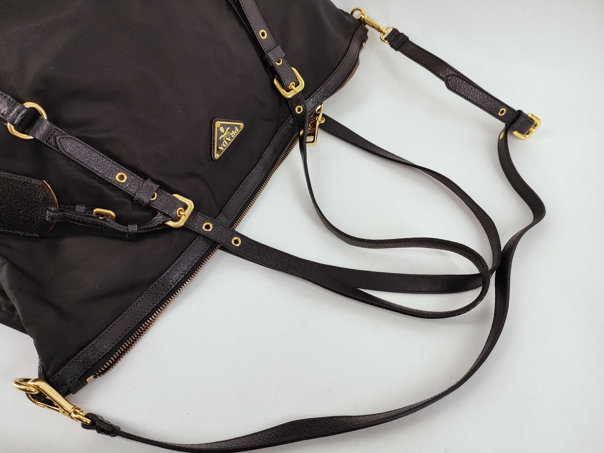 PRADA Nylon Tessuto Triangle Logo 2-Way Tote Bag with Strap