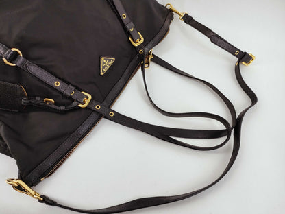 PRADA Nylon Tessuto Triangle Logo 2-Way Tote Bag with Strap