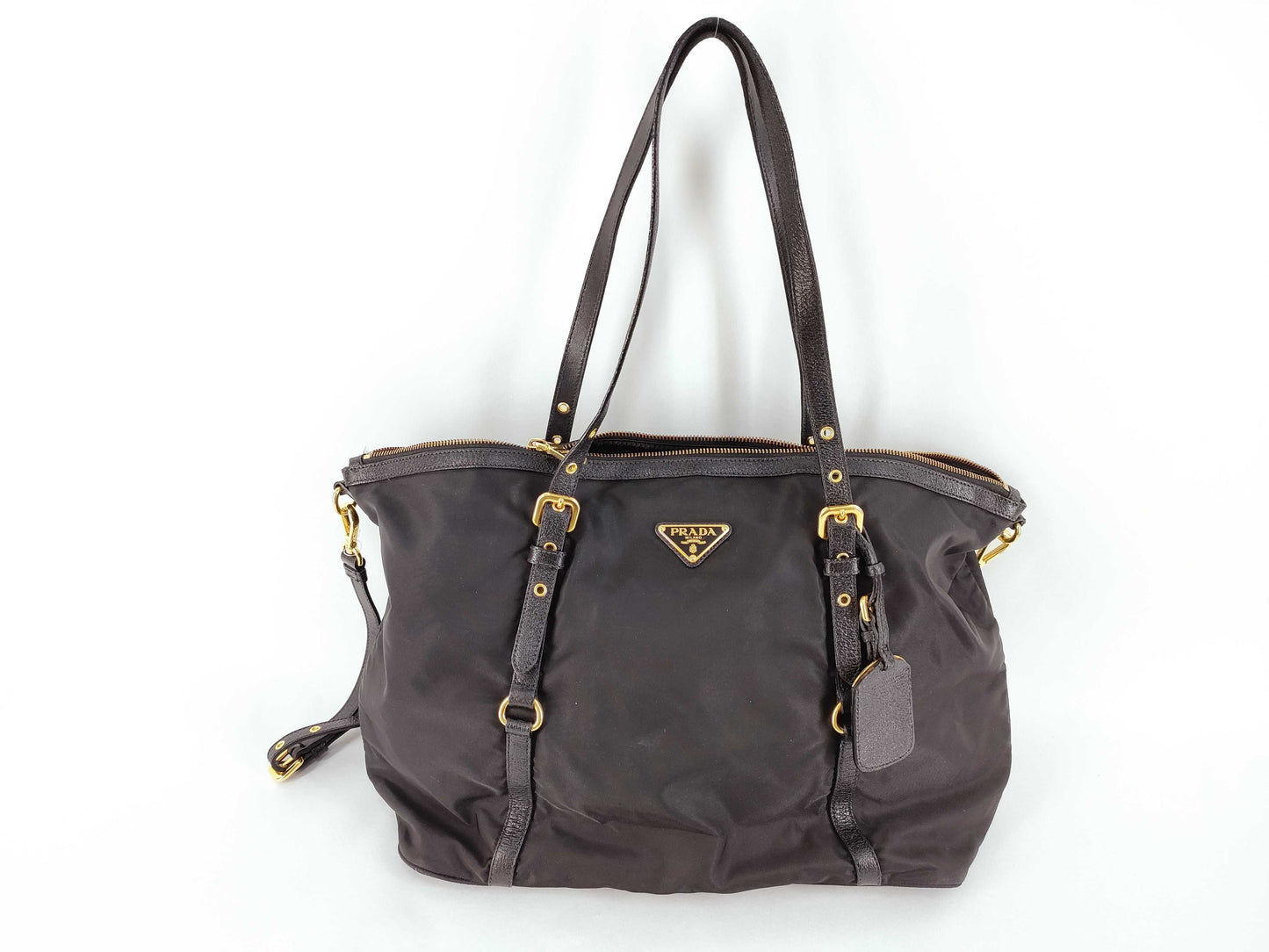 PRADA Nylon Tessuto Triangle Logo 2-Way Tote Bag with Strap