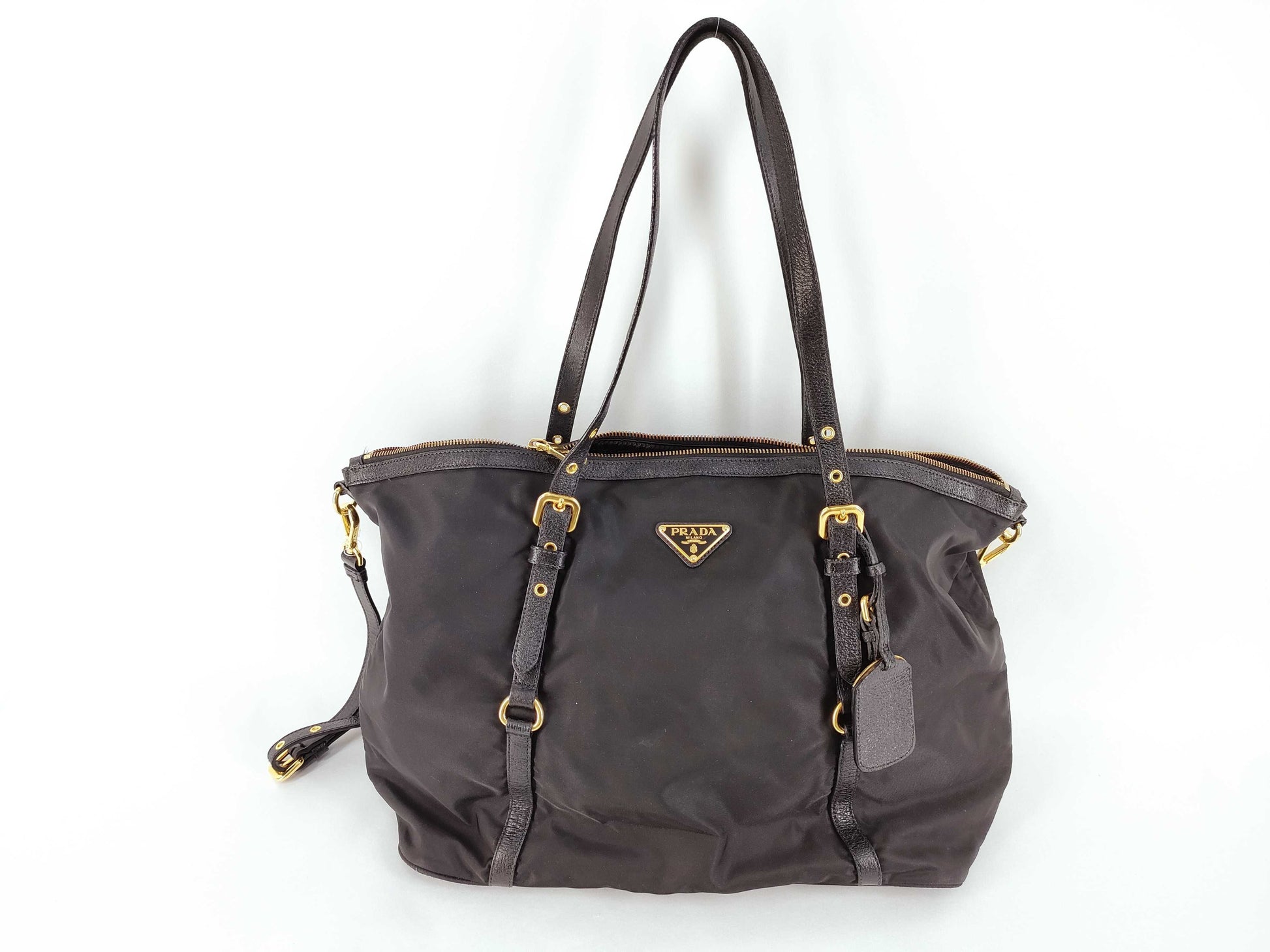 PRADA Nylon Tessuto Triangle Logo 2-Way Tote Bag with Strap
