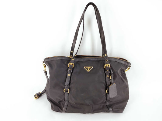 PRADA Nylon Tessuto Triangle Logo 2-Way Tote Bag with Strap