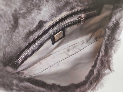 FENDI Fur x Leather Silicone Logo Mamma Bucket Handbag