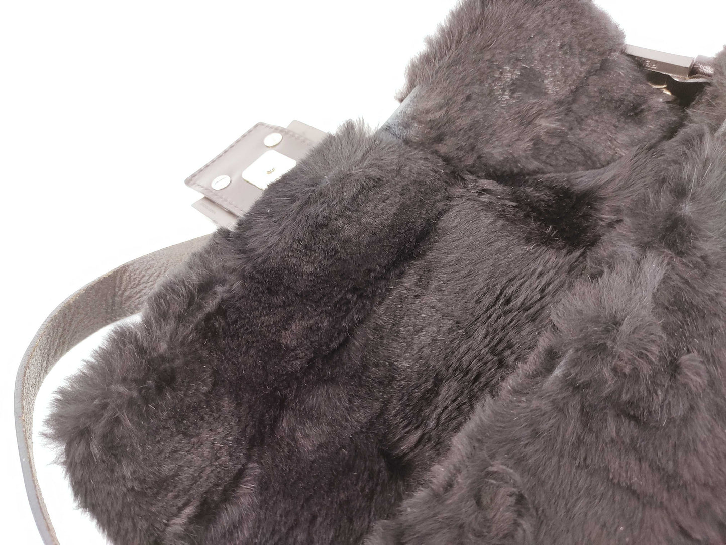 FENDI Fur x Leather Silicone Logo Mamma Bucket Handbag