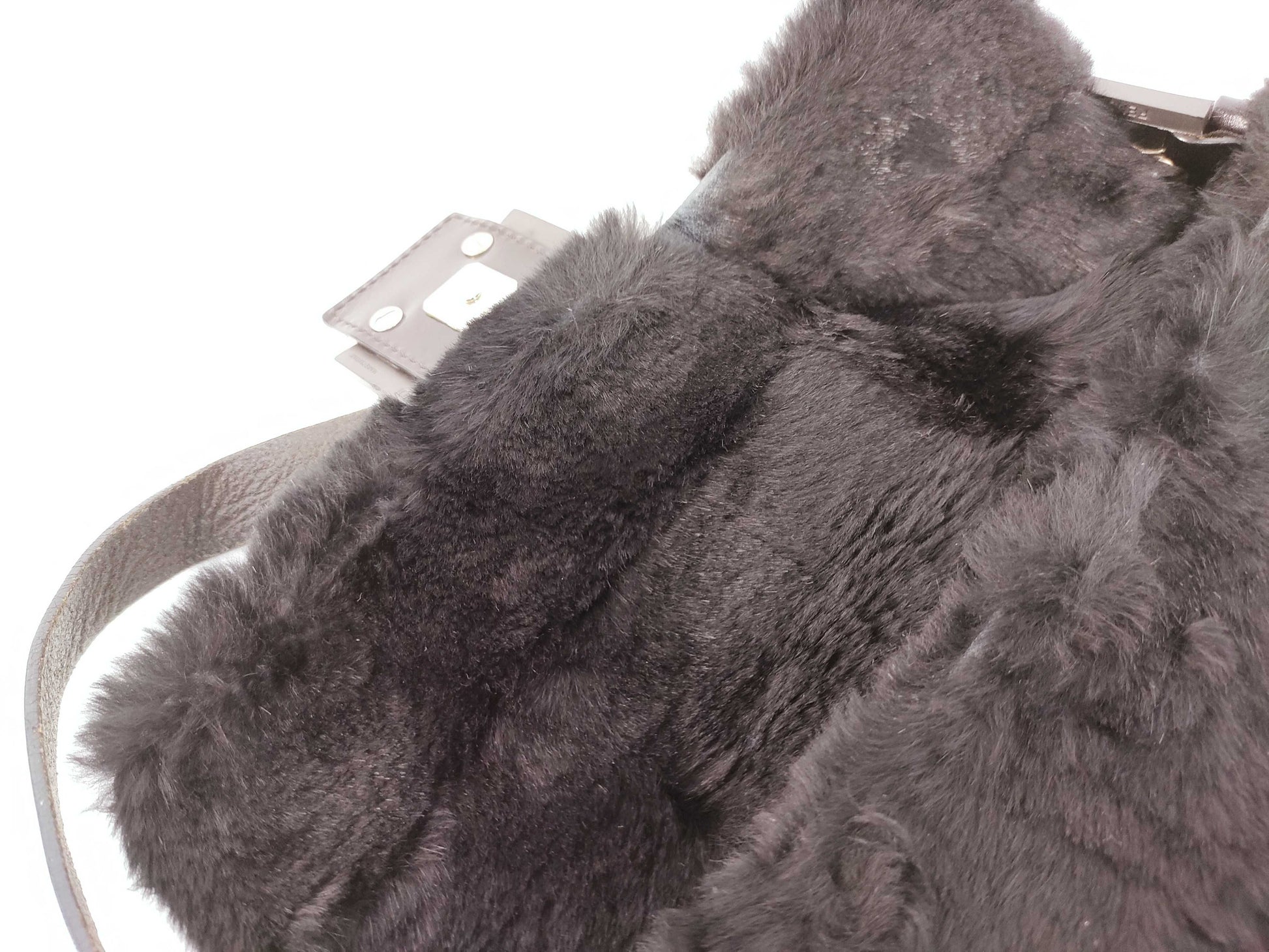 FENDI Fur x Leather Silicone Logo Mamma Bucket Handbag