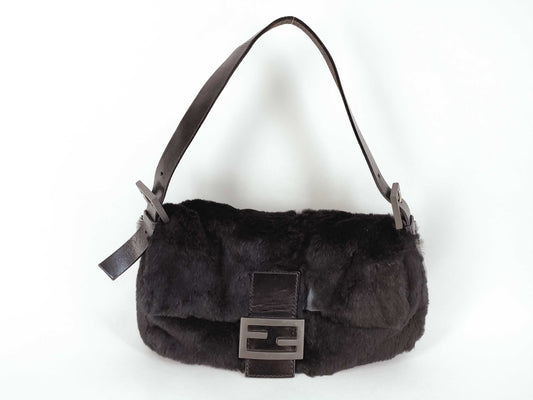 FENDI Fur x Leather Silicone Logo Mamma Bucket Handbag