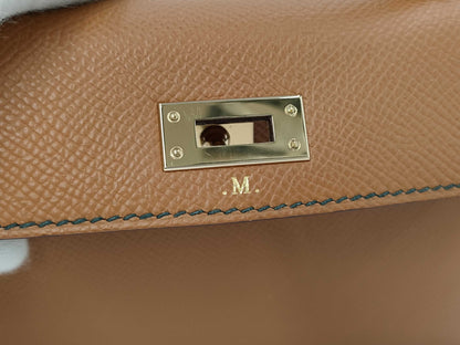 HERMES Mini Kelly Gold/Vert Chypre Epson U-stamped Handbag