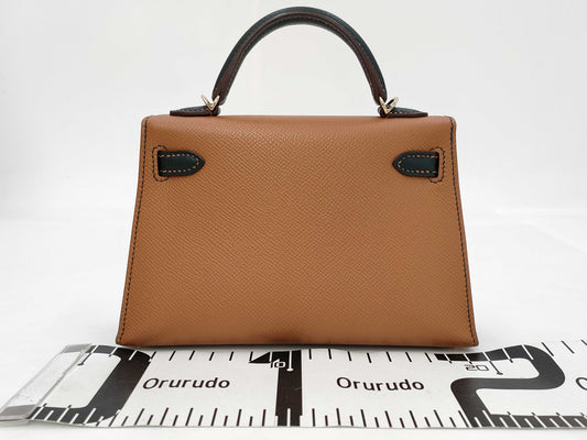 HERMES Mini Kelly Gold/Vert Chypre Epson U-stamped Handbag