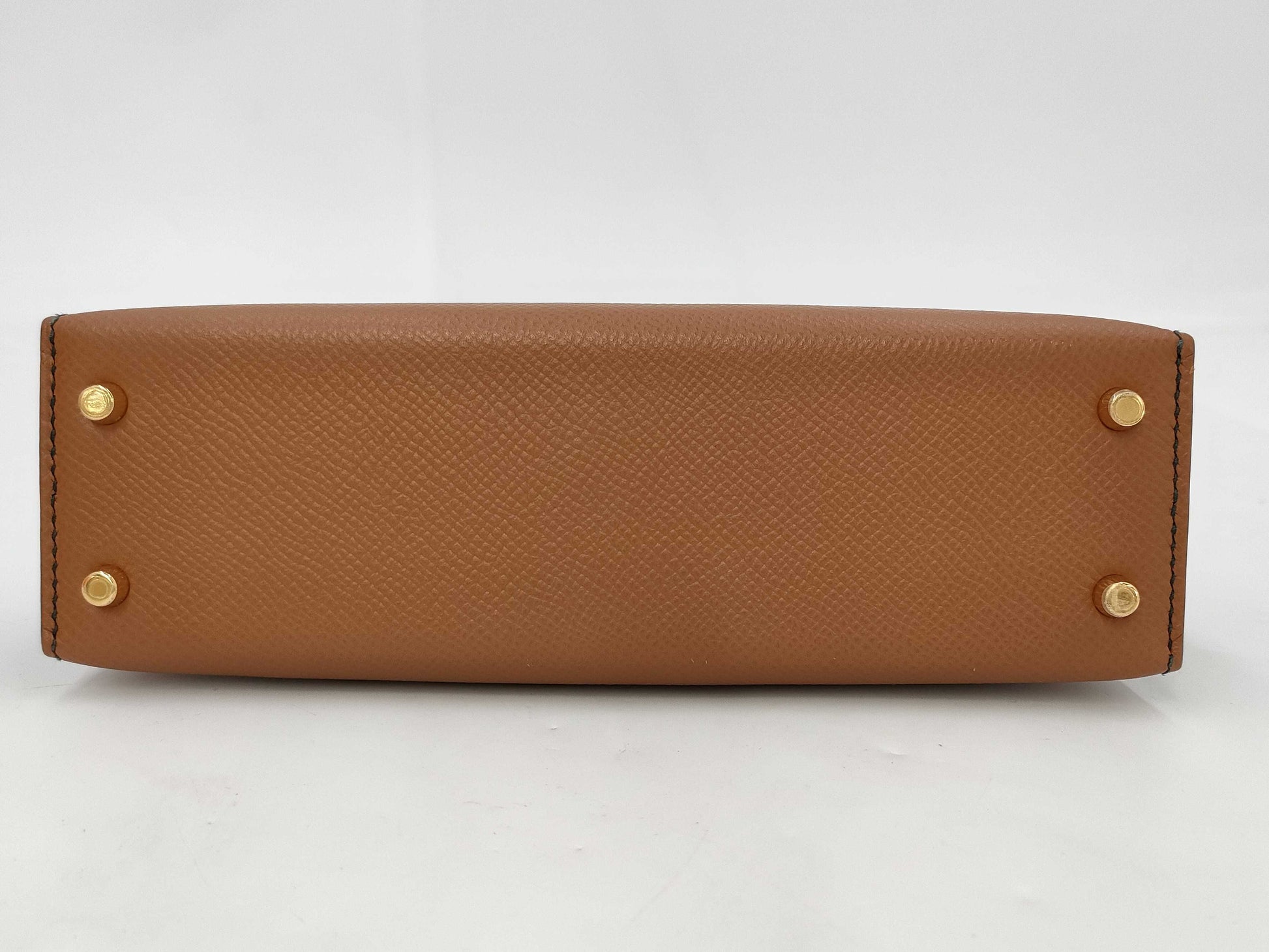 HERMES Mini Kelly Gold/Vert Chypre Epson U-stamped Handbag