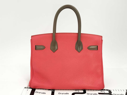 HERMES Birkin 30 Etoupe/Rose Jaipur/Argile Taurillon/Swift Handbag with P Stamp