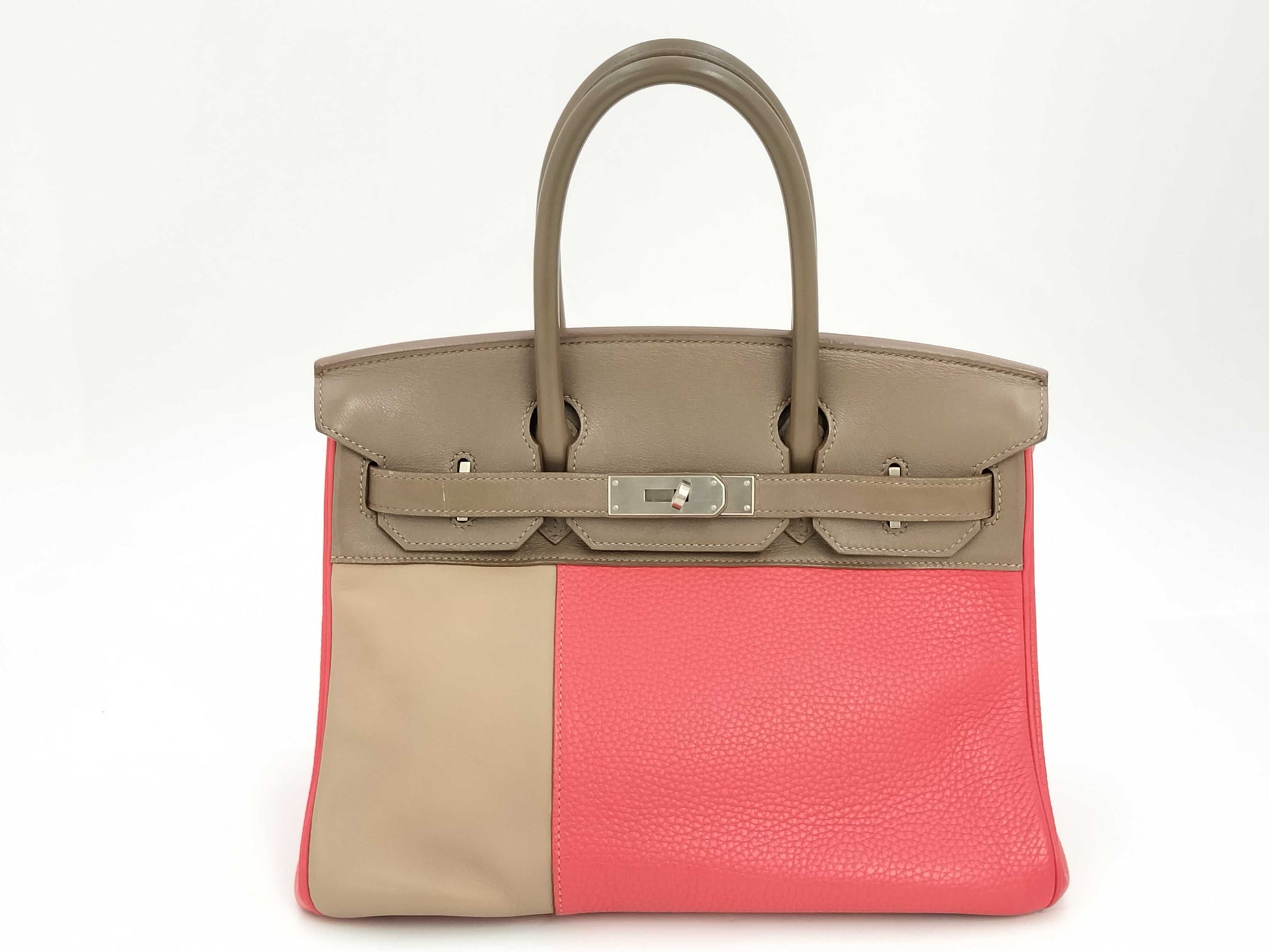 HERMES Birkin 30 Etoupe/Rose Jaipur/Argile Taurillon/Swift Handbag with P Stamp