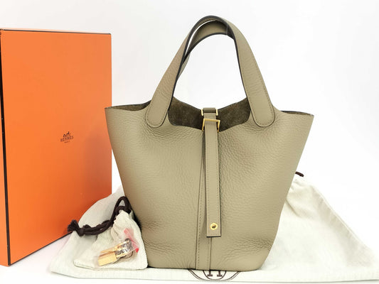 HERMES Picotin Lock PM Unused Beige Marfa Taurillon Handbag with Double Stamp