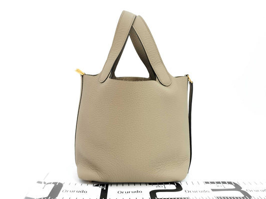 HERMES Picotin Lock PM Unused Beige Marfa Taurillon Handbag with Double Stamp