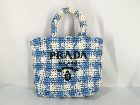 PRADA PRADA Small Crochet Tote Raffia Tote Bag