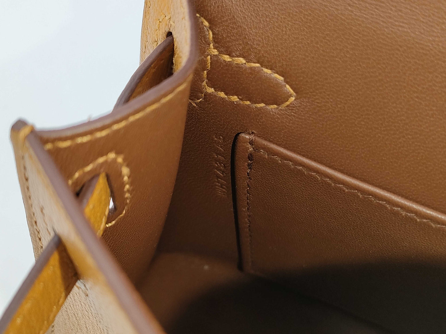 HERMES Brand New, Unused Hermès Mini Kelly 2 Verso Chevre Mysore Shoulder Bag with Gold Hardware, Size 28, Camel/4H Cocoa, Double Stamp