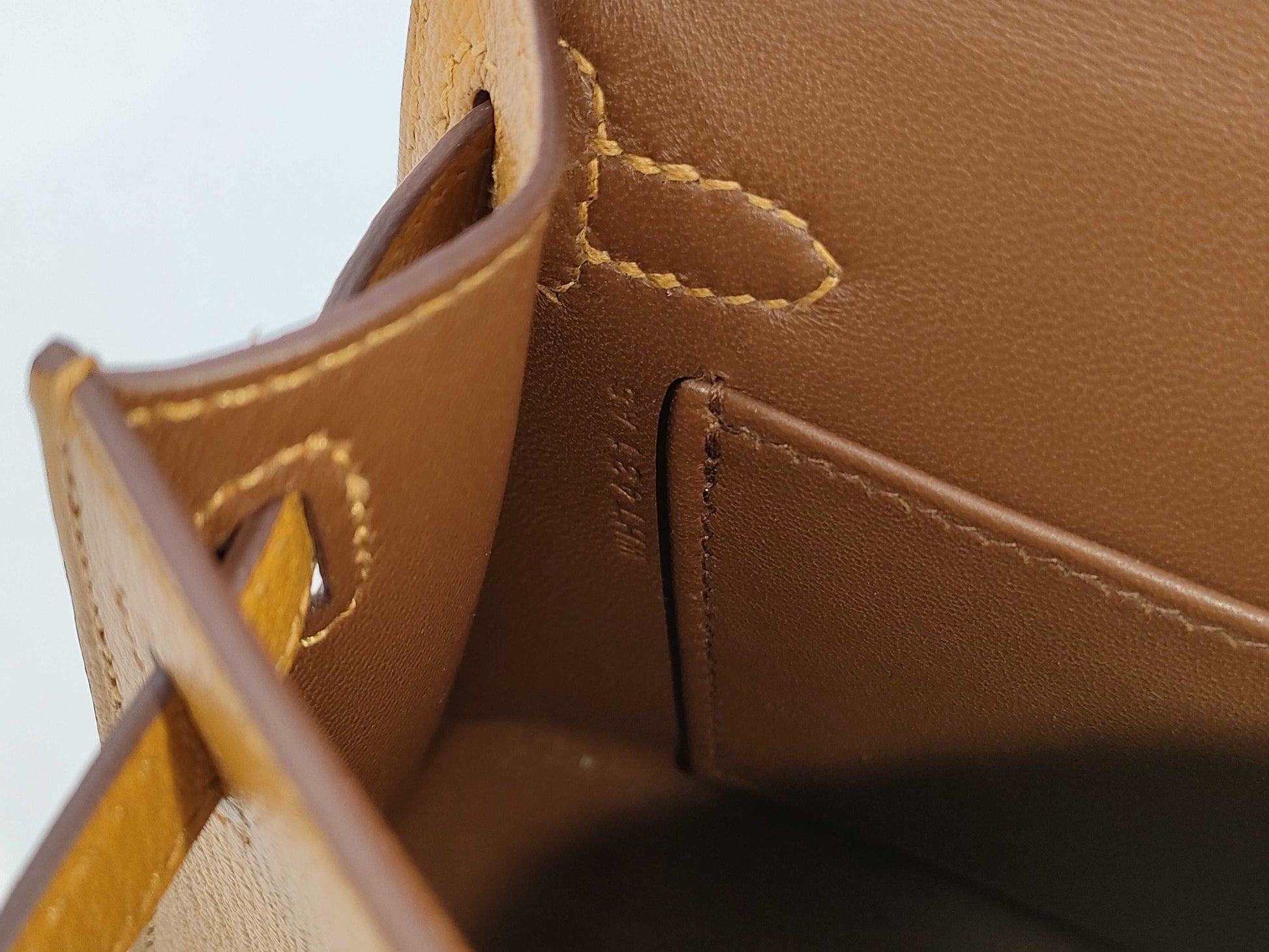 HERMES Brand New, Unused Hermès Mini Kelly 2 Verso Chevre Mysore Shoulder Bag with Gold Hardware, Size 28, Camel/4H Cocoa, Double Stamp