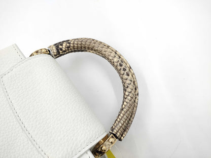 LOUIS VUITTON Louis Vuitton Logo Capucines Mini White Python RFID Handbag